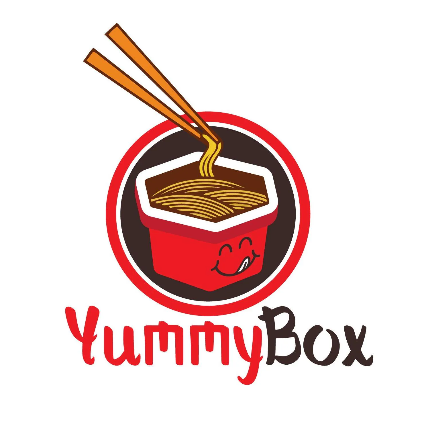 Logo of YummyBox, featuring a smiling red box with noodles and chopsticks at Yummy Box, a Chinese restaurant in Gilbert
